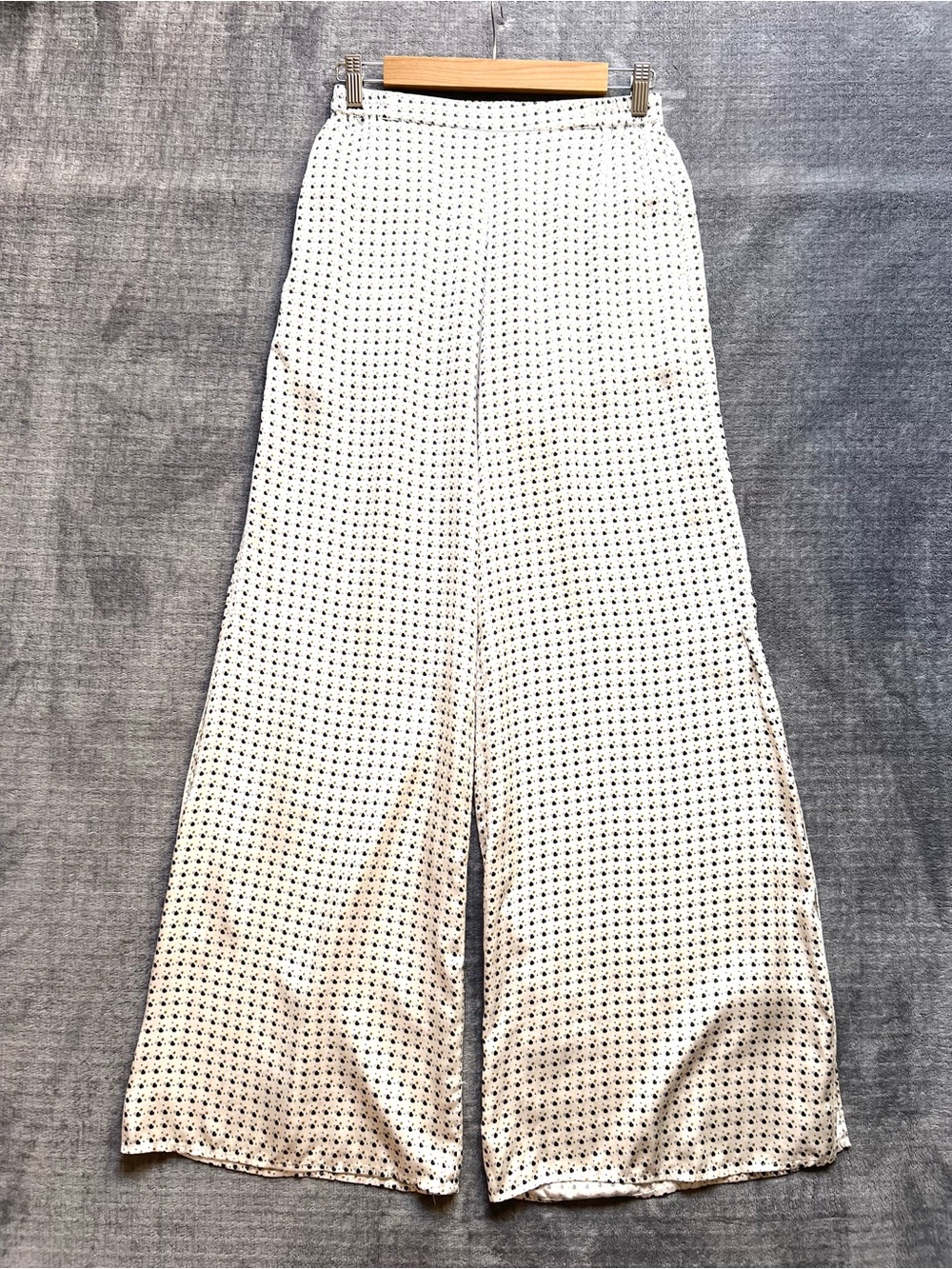 Lunya Washable Silk Wide-Leg Pants Sz S Lounging Pajama Casual Floral Cream